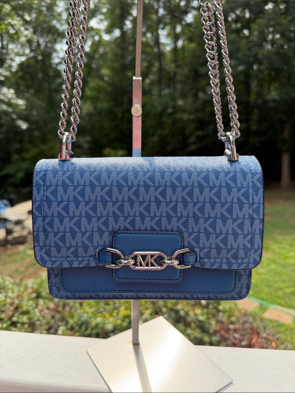 Michael Kors Heather Extra Small Logo Light Blue Women's Crossbody Bag GUC